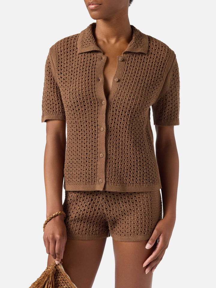 Brown Elowen cardigan in crochet