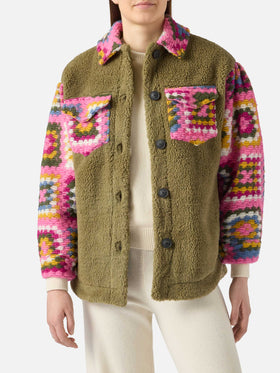 Damen-Sherpa-Overshirt mit Häkeldetails