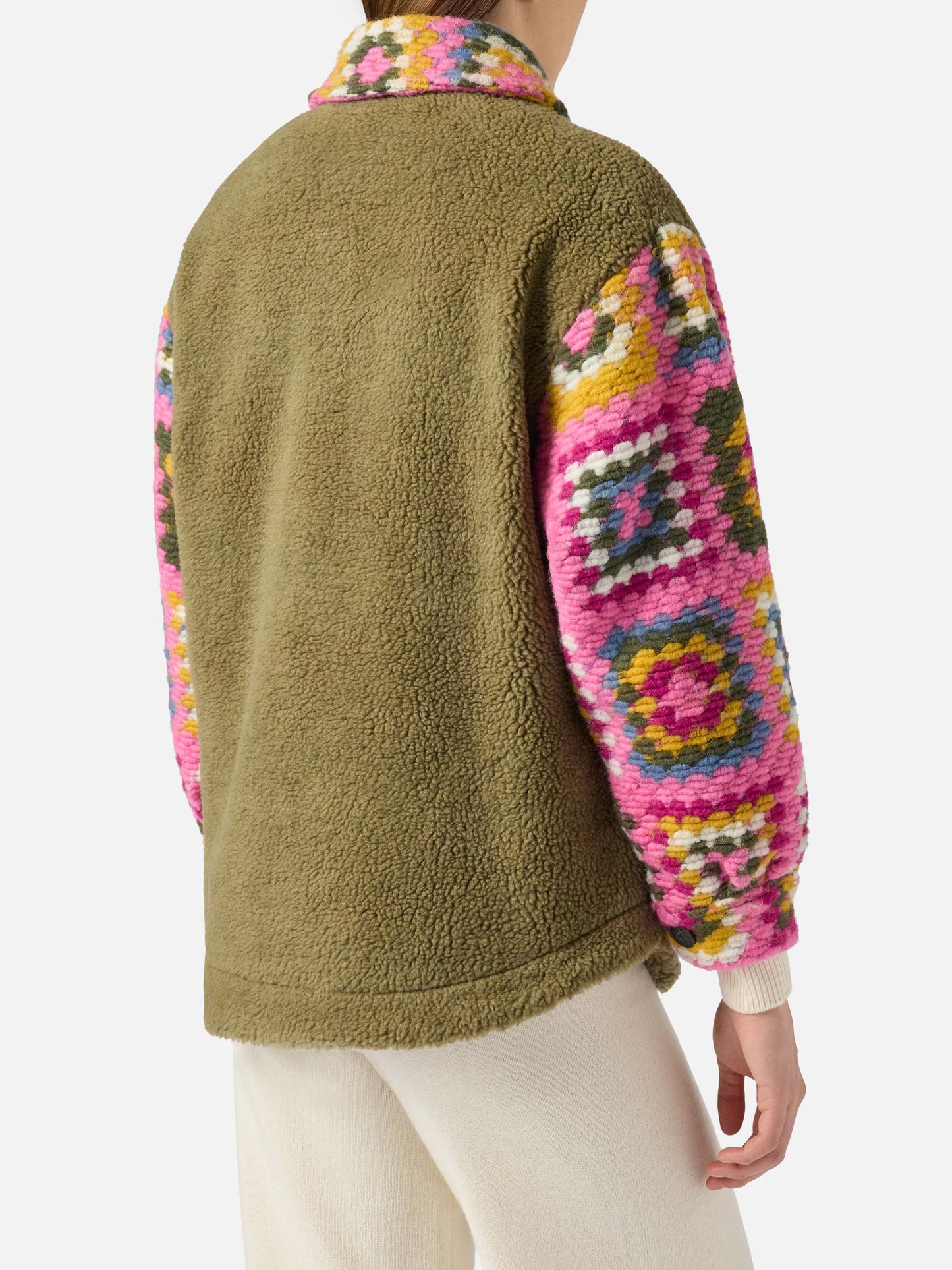 Damen-Sherpa-Overshirt mit Häkeldetails