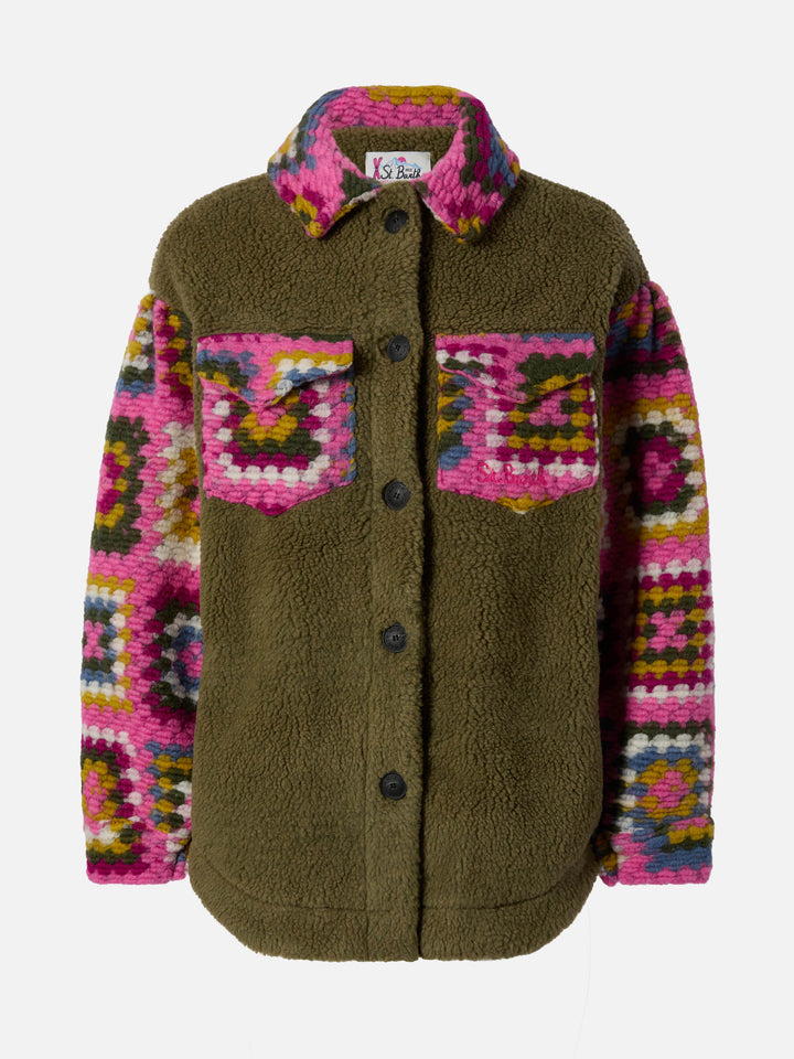 Sovracamicia da donna in sherpa con dettagli crochet