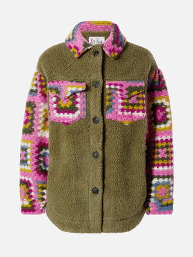 Damen-Sherpa-Overshirt mit Häkeldetails