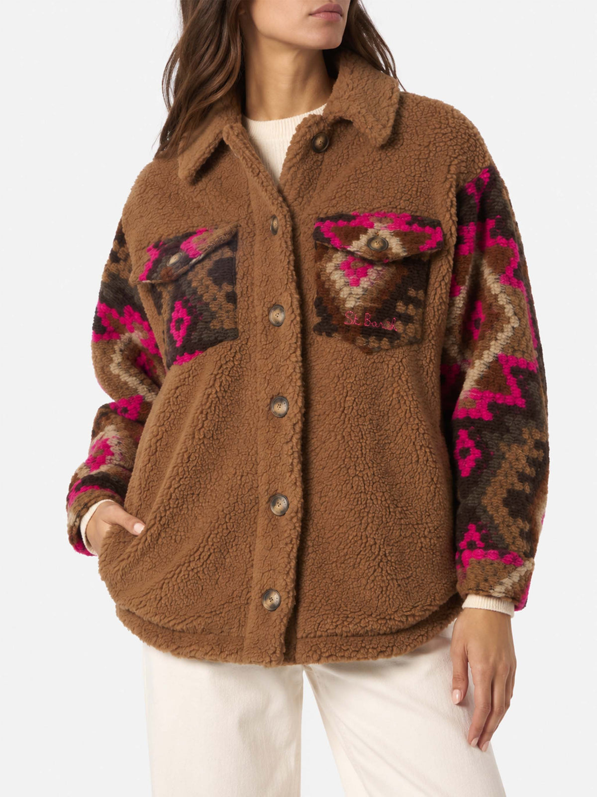 Sobrecamisa Elys de sherpa con estampado étnico 