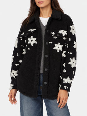 Schwarze Elys Sherpa-Jacke mit Schneeflockenmuster 