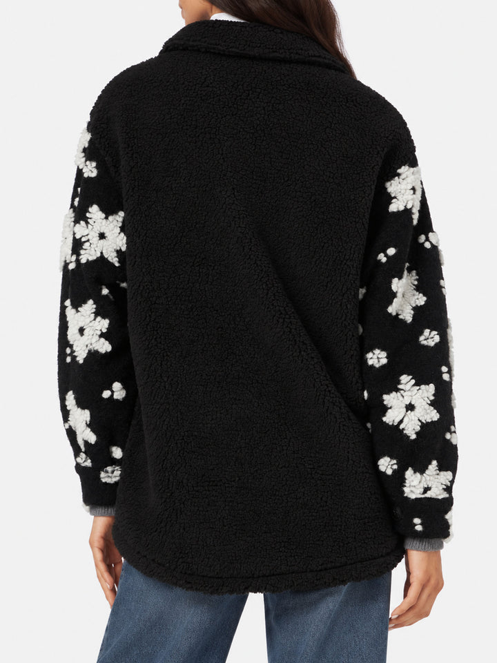 Schwarze Elys Sherpa-Jacke mit Schneeflockenmuster 