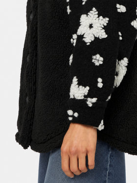Schwarze Elys Sherpa-Jacke mit Schneeflockenmuster 