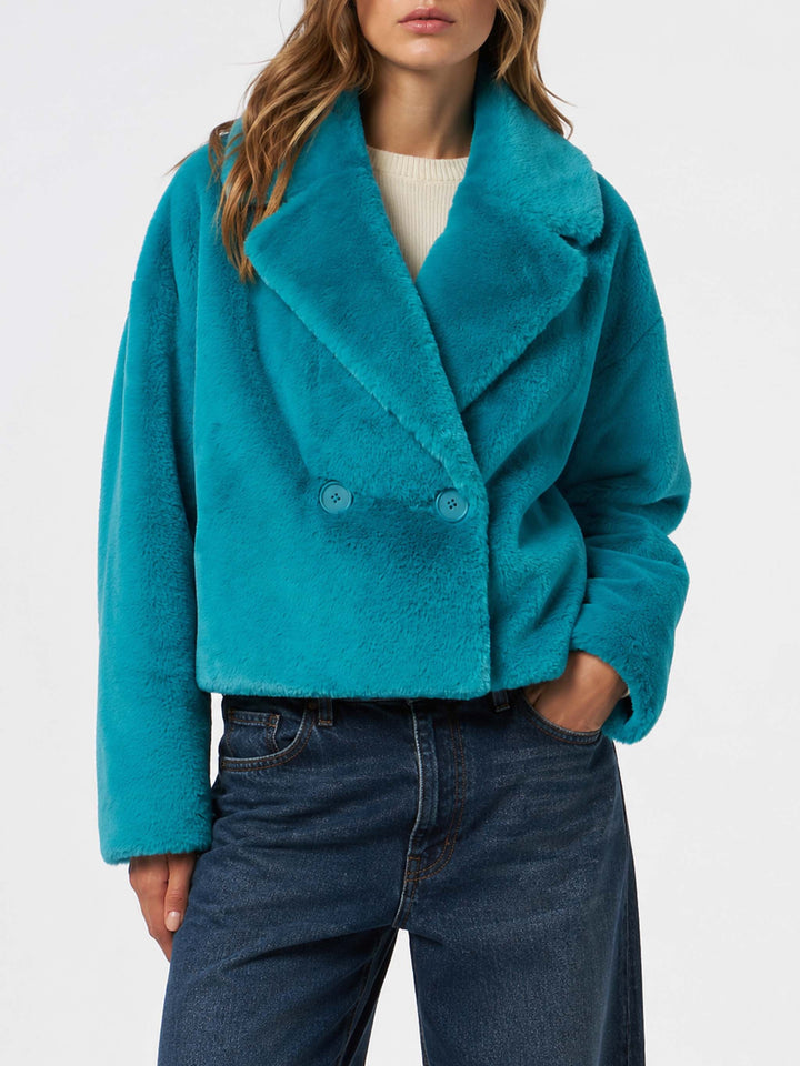 Chaqueta corta Emelyn de pelo sintético color teal 