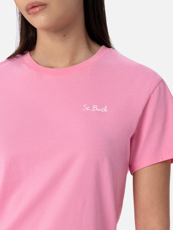 Woman pink cotton jersey crewneck t-shirt Emilie