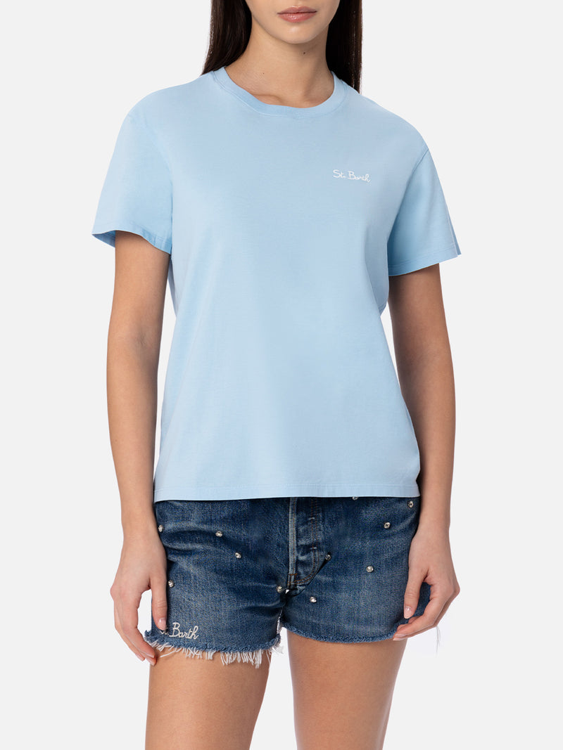 Woman light blue cotton jersey crewneck t-shirt Emilie