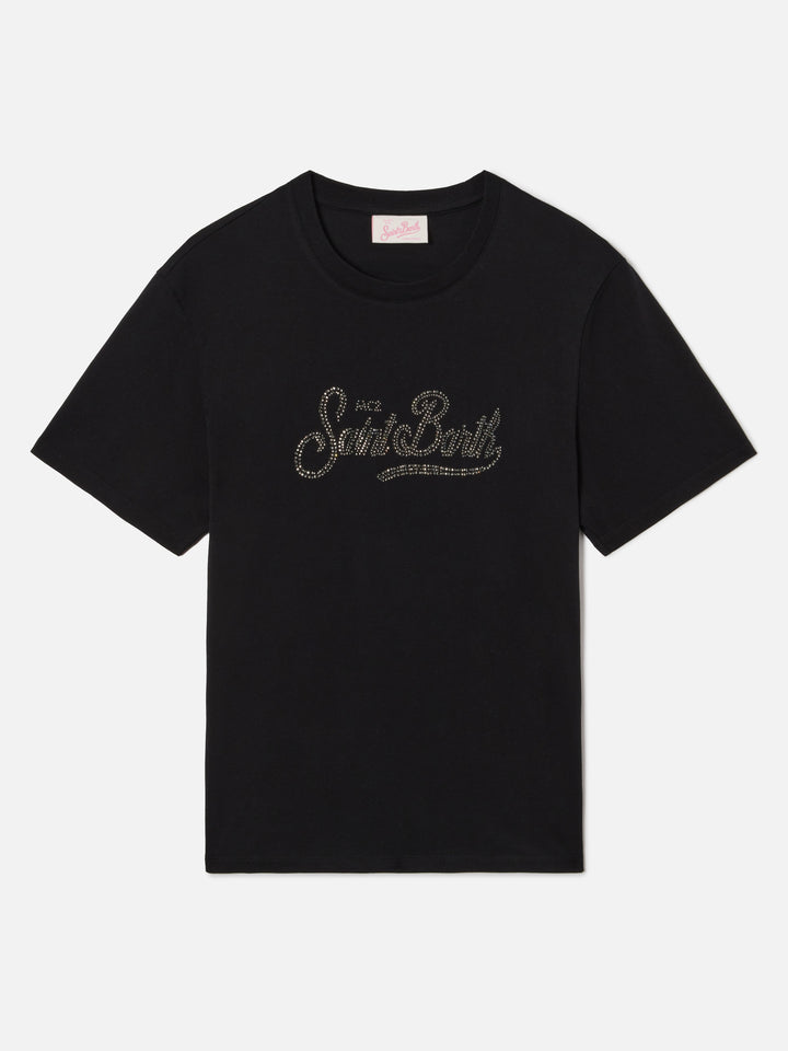 Camiseta Emilie negra con logo de strass 