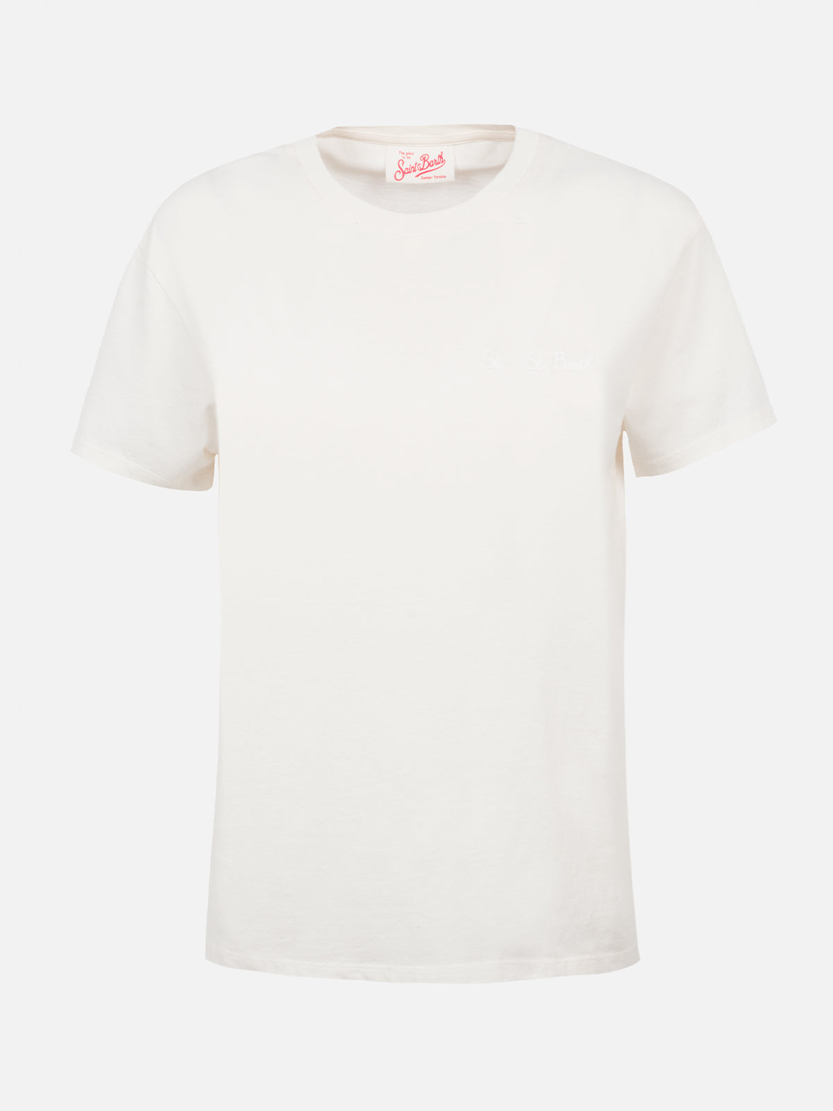 T-shirt girocollo in jersey di cotone bianco sporco da donna Emilie