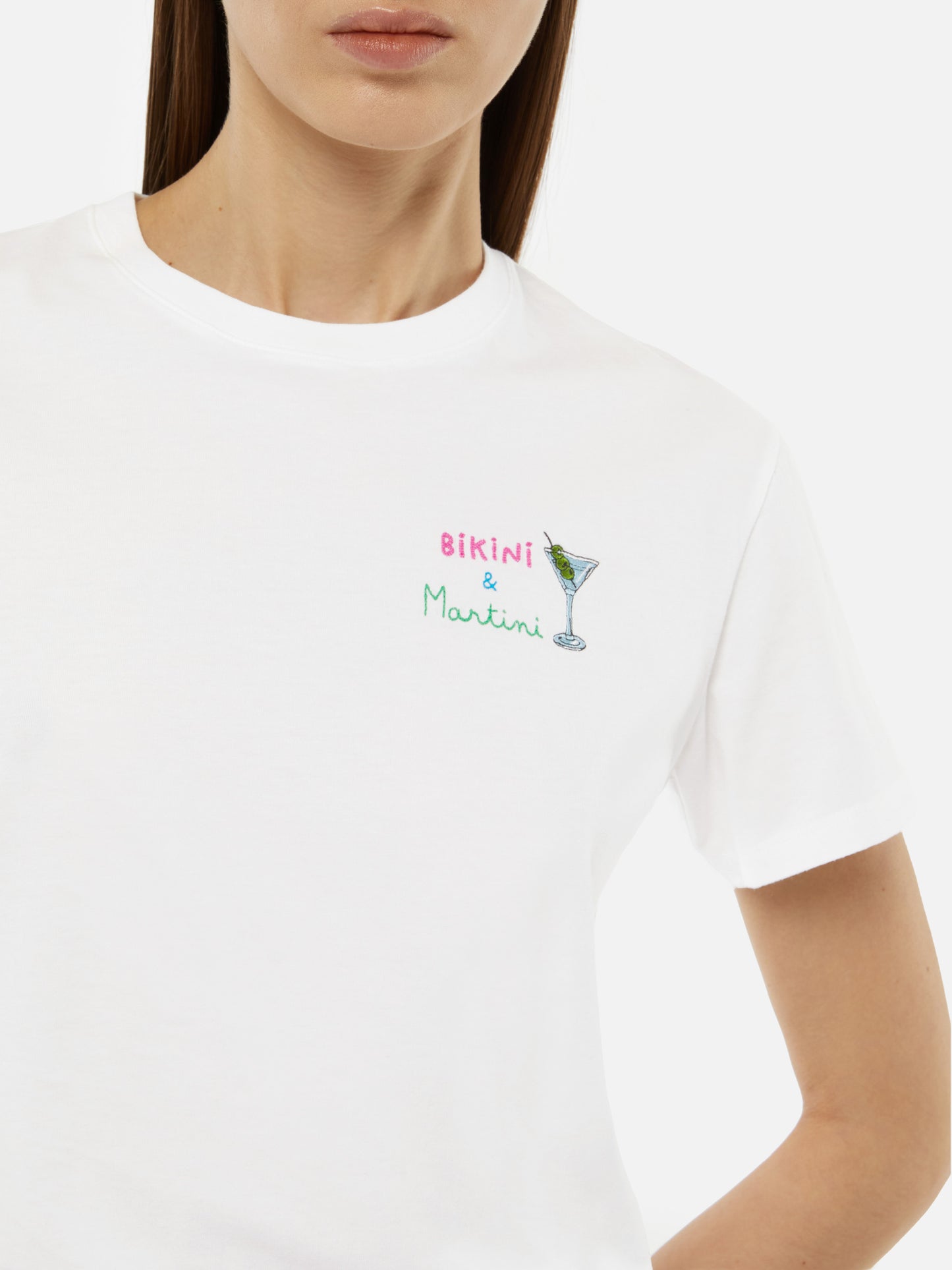 Baumwoll-T-Shirt Emilie mit Bikini &amp; Martini-Stickerei
