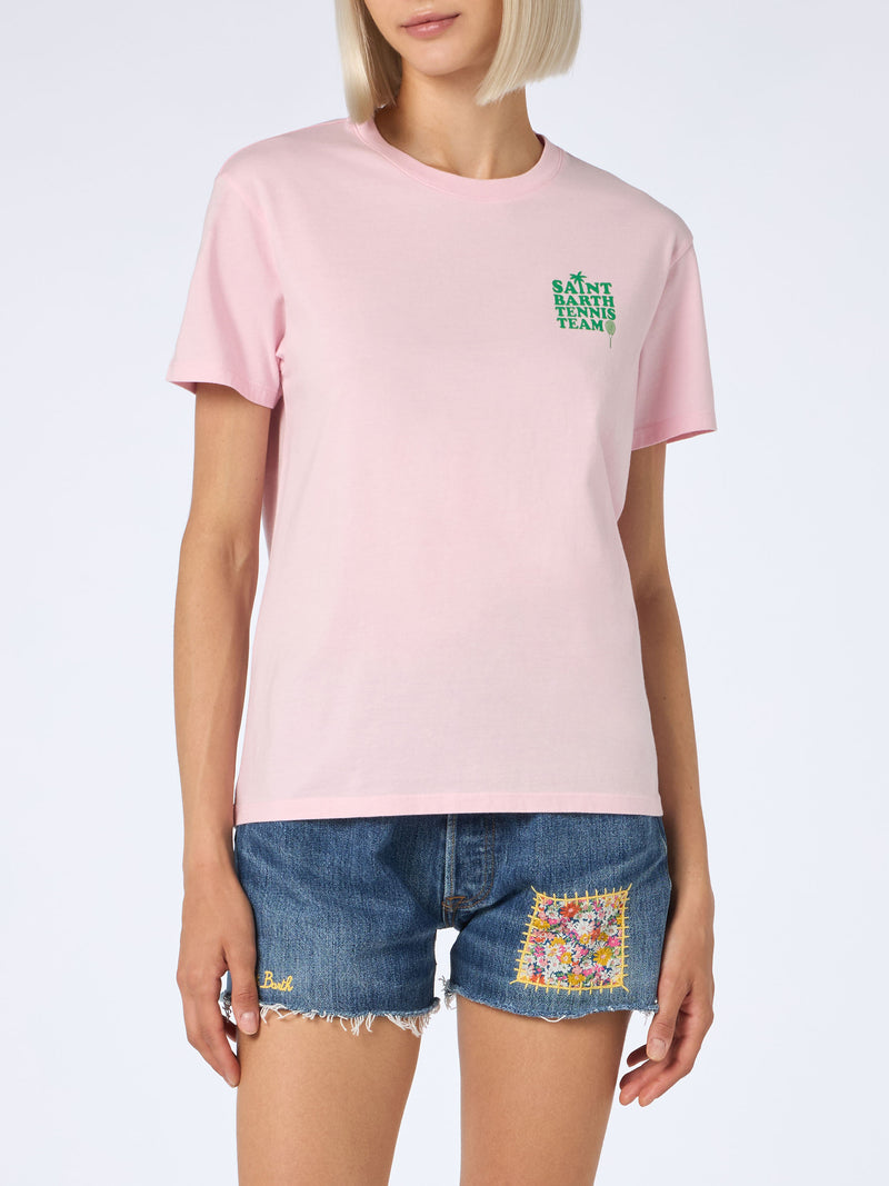 Pink Cotton t-shirt with "St Barth tennis team" print