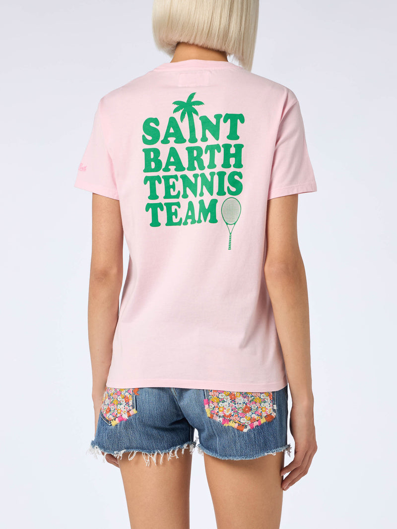 Pink Cotton t-shirt with "St Barth tennis team" print