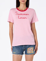 Damen-T-Shirt Emilie aus gestreiftem Baumwolljersey mit Rundhalsausschnitt und „Summer Lover“-Stickerei