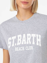 Woman cotton jersey crewneck t-shirt Emilie with Saint Barth Beach Club print