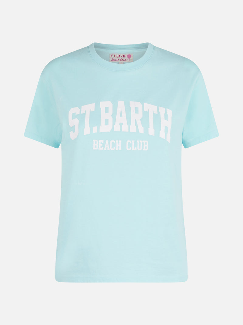 Damen-T-Shirt Emilie aus Baumwolljersey mit Rundhalsausschnitt und St. Barth Beach Club-Print