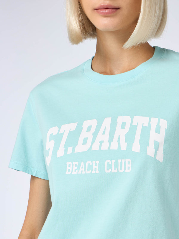 Damen-T-Shirt Emilie aus Baumwolljersey mit Rundhalsausschnitt und St. Barth Beach Club-Print