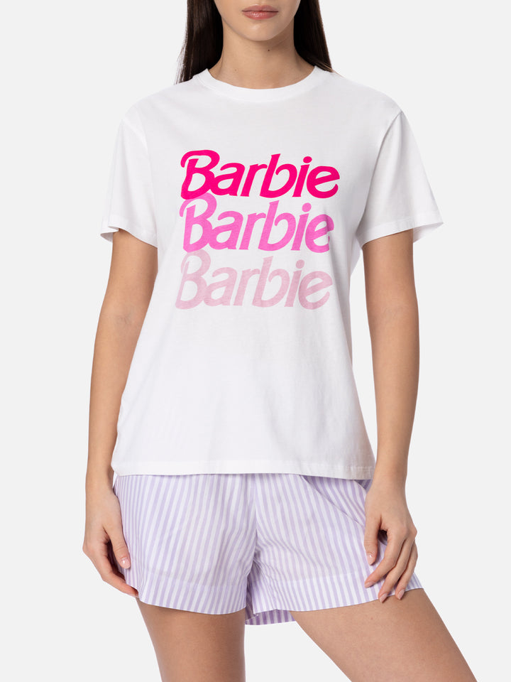 T-shirt girocollo in jersey di cotone da donna Emilie con stampa logo Barbie | BARBIE SPECIAL EDITION