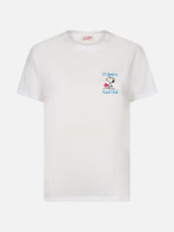 Rosafarbenes Rundhals-T-Shirt Emilie aus Baumwolljersey für Damen mit Snoopy St. Barth Padel Club-Stickerei | SNOOPY PEANUTS SPECIAL EDITION