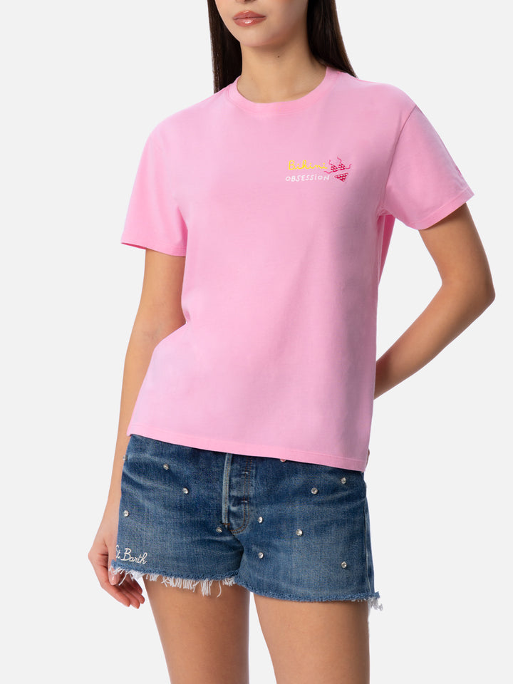Woman cotton jersey crewneck t-shirt Emilie with Bikini Obsession embroidery - MC2 Saint Barth