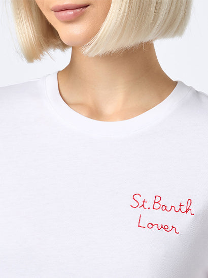 Damen-T-Shirt Emilie aus Baumwolljersey mit Rundhalsausschnitt und St. Barth Lover-Stickerei