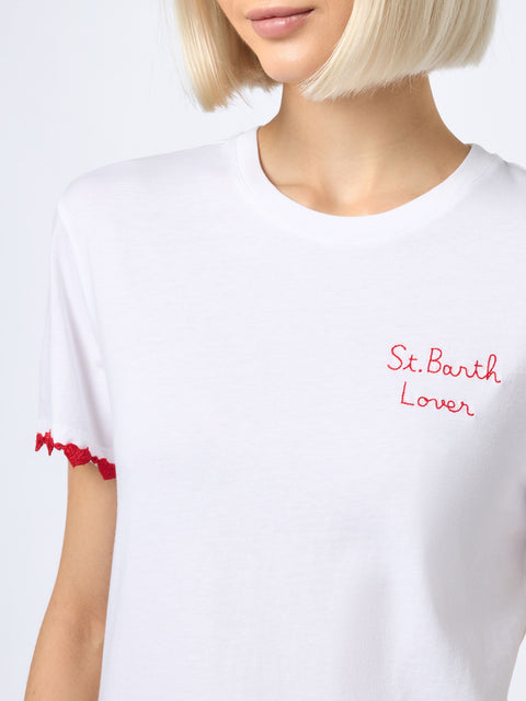 Woman cotton jersey crewneck t-shirt Emilie with St. Barth Lover embroidery - MC2 Saint Barth