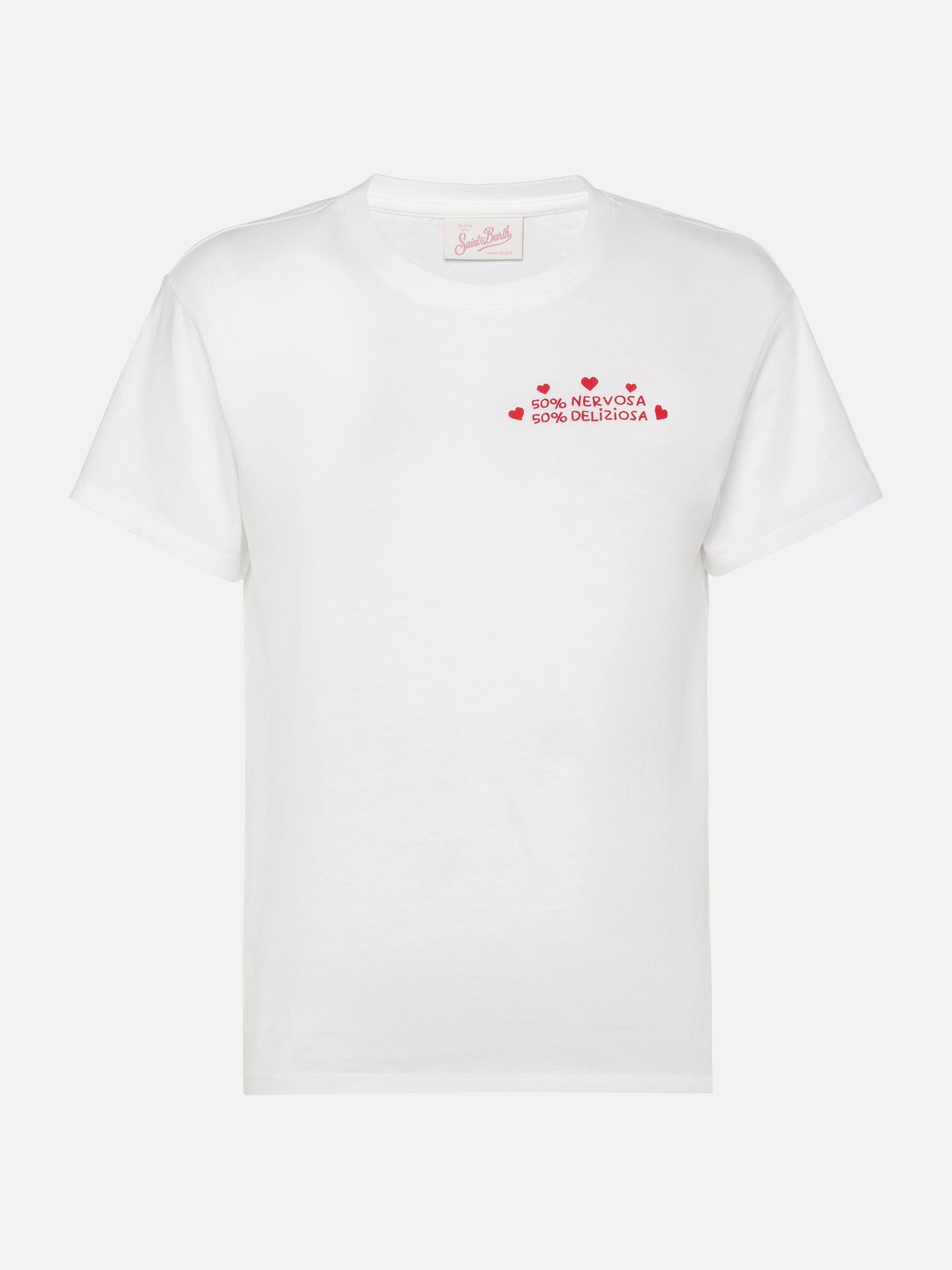 Emilie cotton t-shirt with 50 nervosa 50 deliziosa embroidery