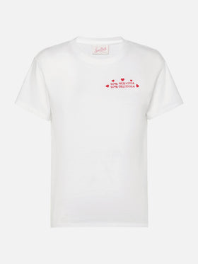 Emilie cotton t-shirt with 50 nervosa 50 deliziosa embroidery