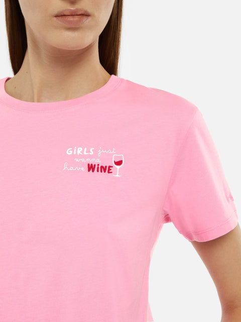 Emilie cotton t-shirt with Girls just wanna have wine embroidery - MC2 Saint Barth
