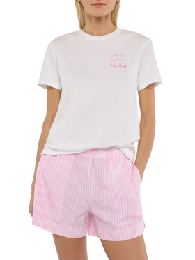 Emilie-Baumwoll-T-Shirt mit Libertè-, Egalitè- und Vin Rosè-Stickerei