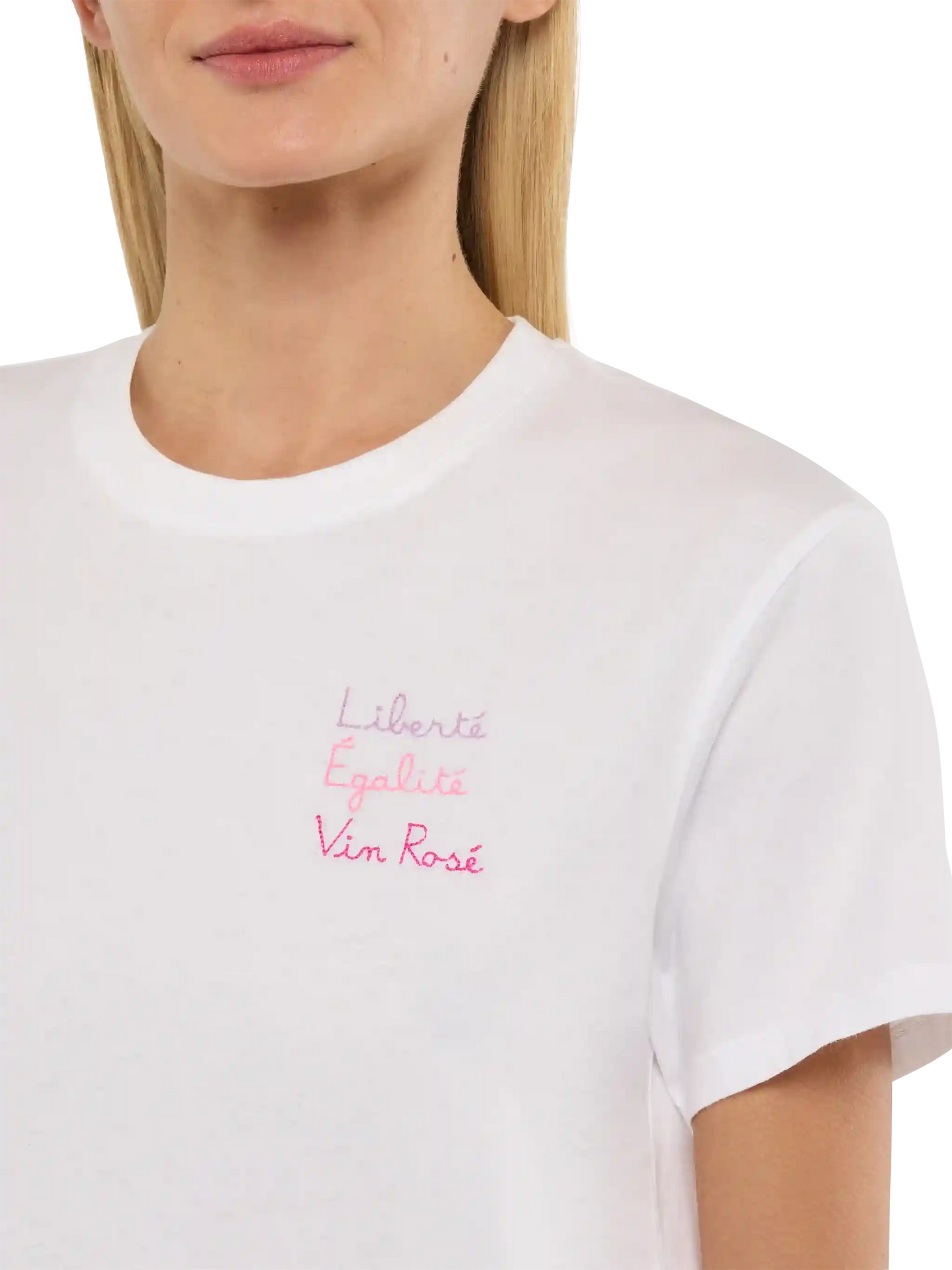 Emilie-Baumwoll-T-Shirt mit Libertè-, Egalitè- und Vin Rosè-Stickerei