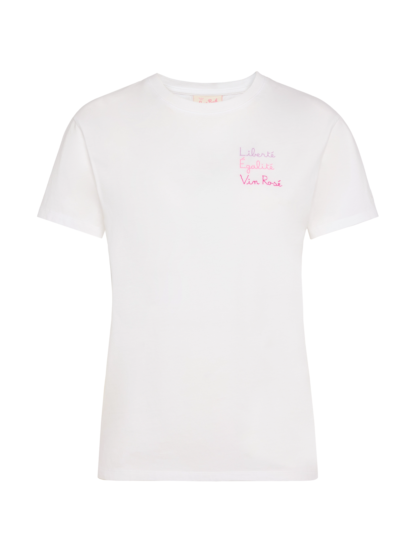 Emilie-Baumwoll-T-Shirt mit Libertè-, Egalitè- und Vin Rosè-Stickerei