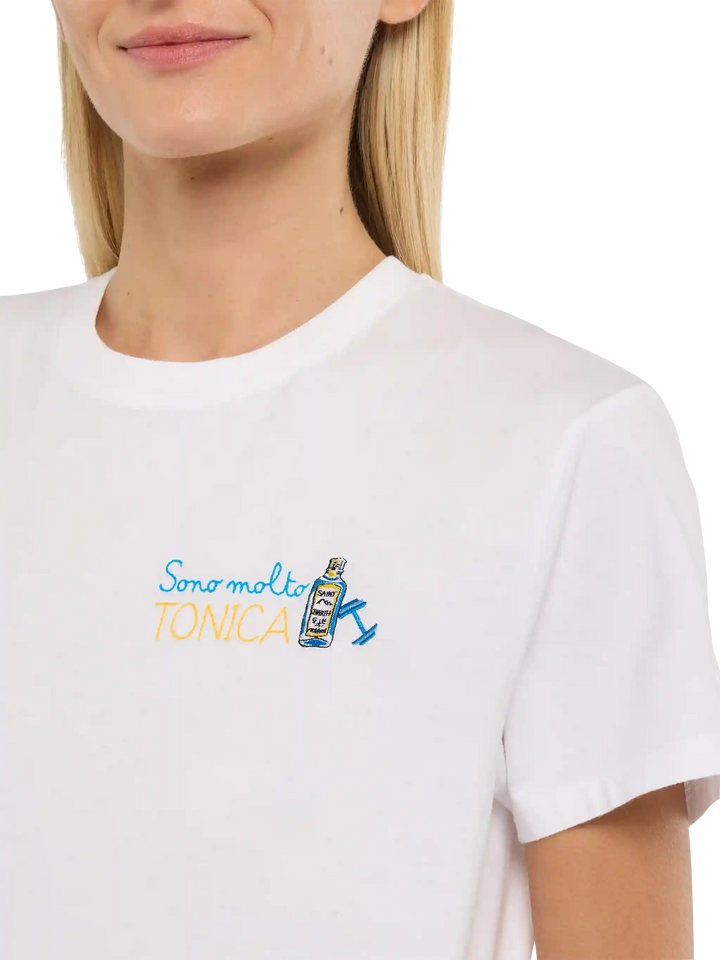 T-shirt Emilie bianca con ricamo Sono molto Tonica