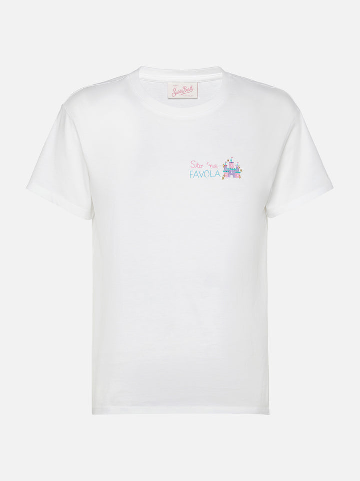 Emilie cotton t-shirt with Sto 'na favola embroidery
