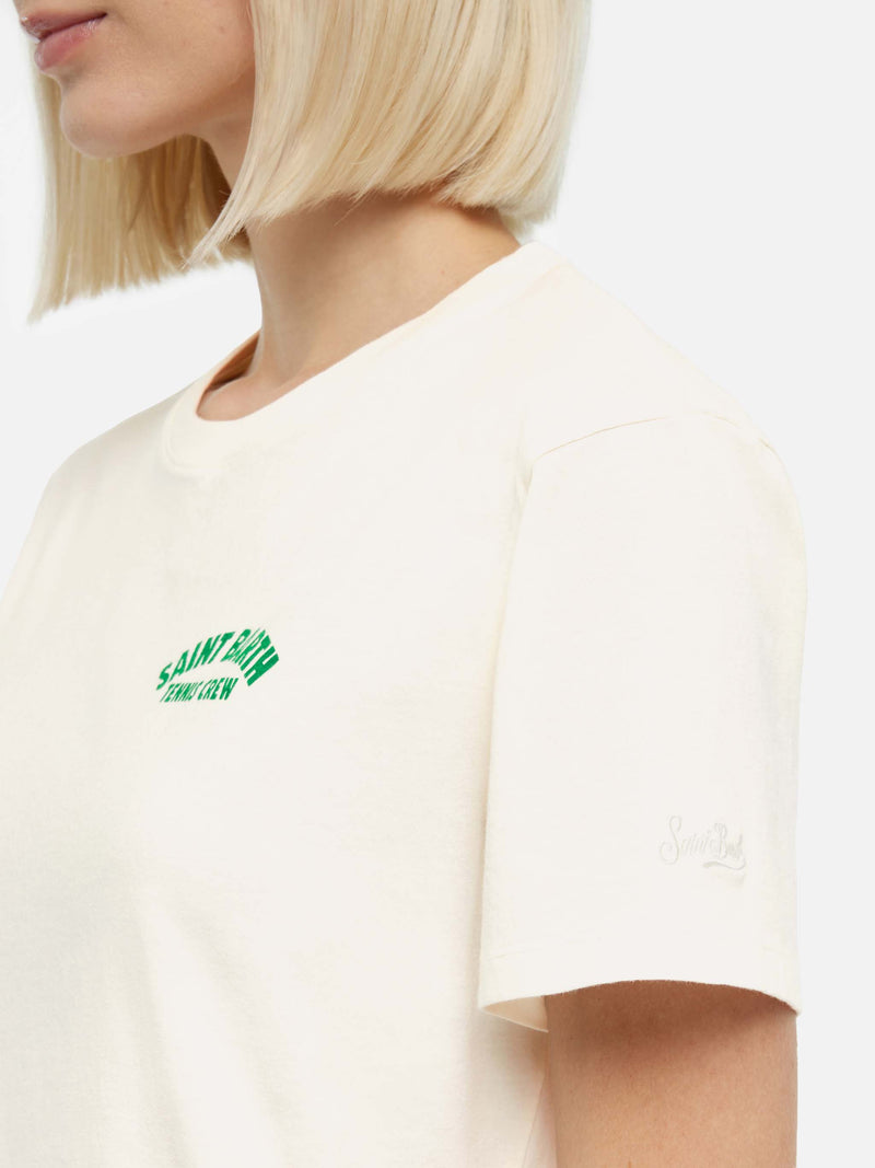 Emilie cotton t-shirt with Saint Barth tennis crew print