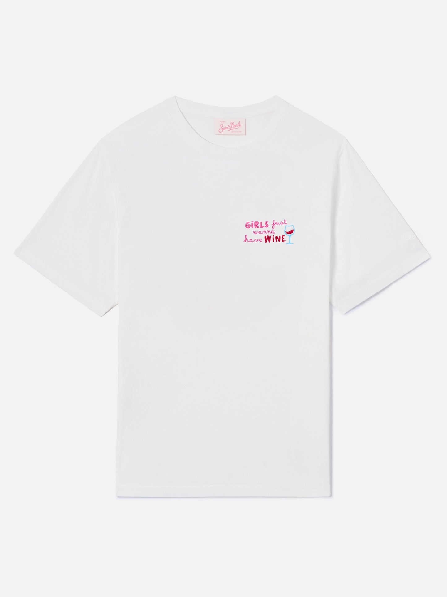 White Emilie T-shirt with Girls Just Wanna Have Wine embroidery