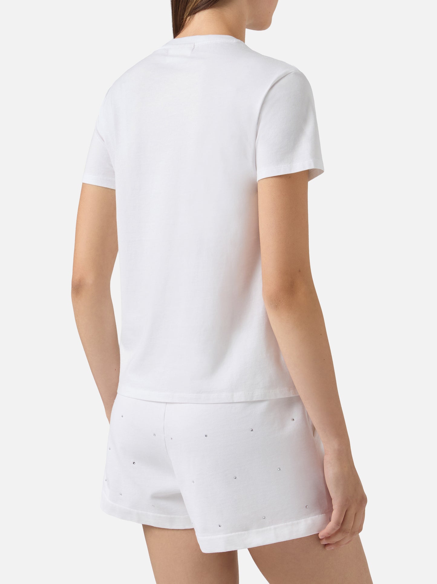 White Emilie T-shirt with I Love Tennis embroidery and rhinestones