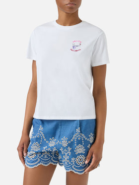 White Emilie T-shirt with Una vita equilibrata embroidery