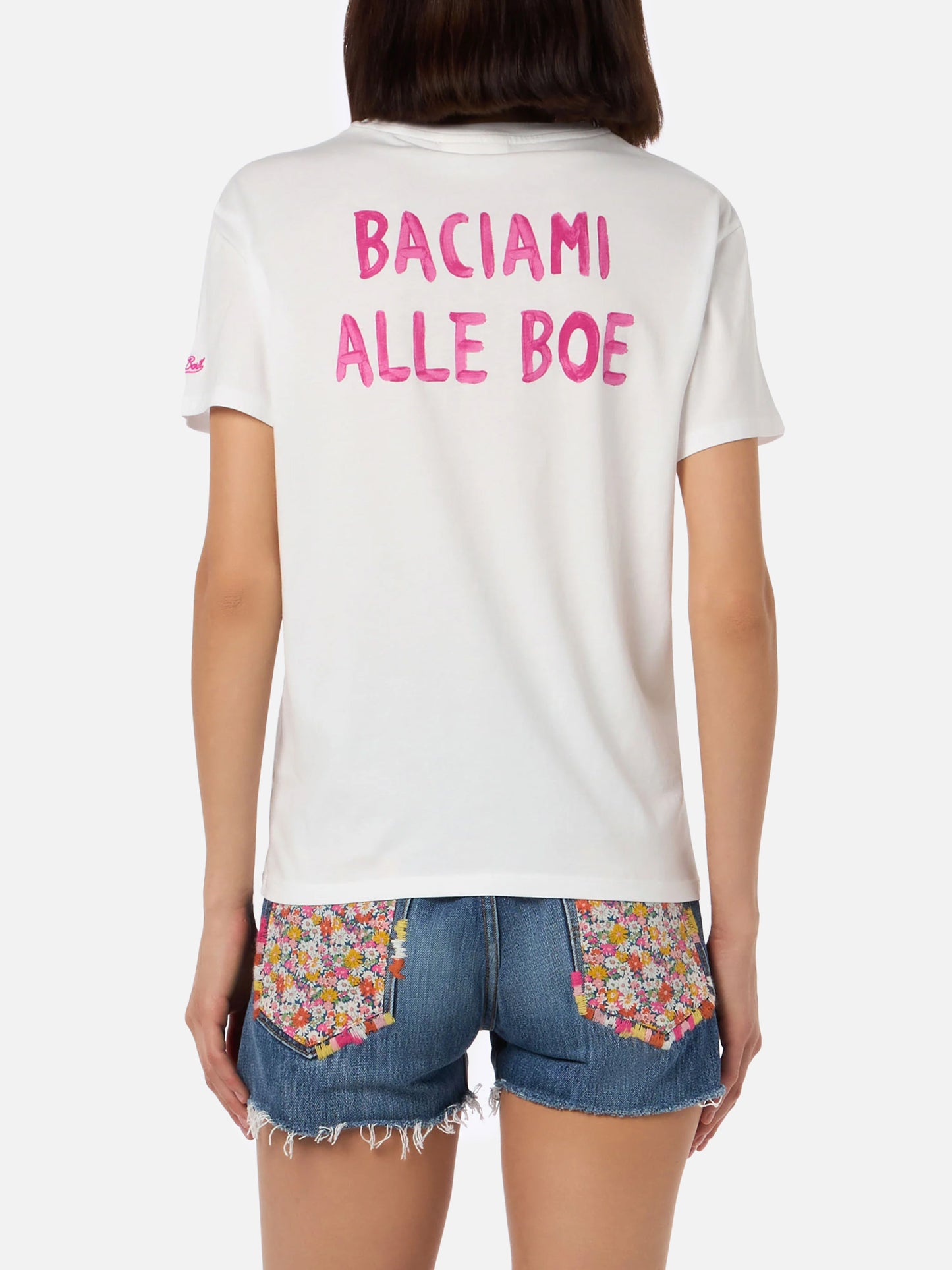 Woman cotton jersey crewneck t-shirt Emilie with Baciami alle Boe print | ALLE BOE SPECIAL EDITION