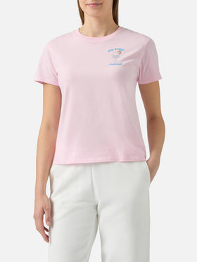 Emilie cotton T-shirt in pink with Gin Tonic addicted rhinestone appliqué