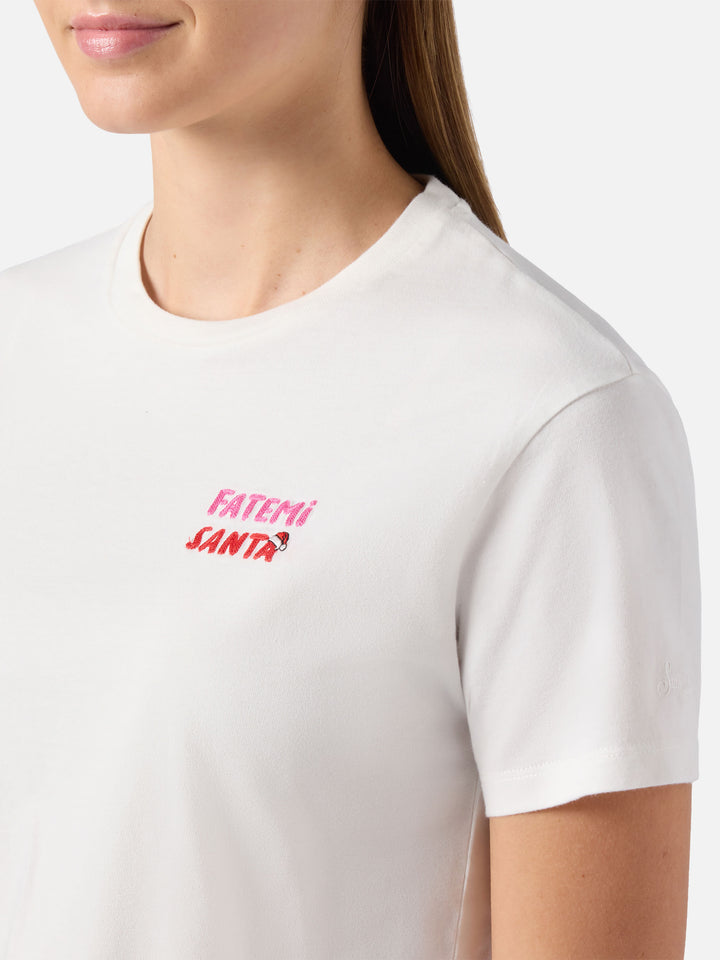 Emilie organic cotton T-shirt in white with Fatemi Santa embroidery