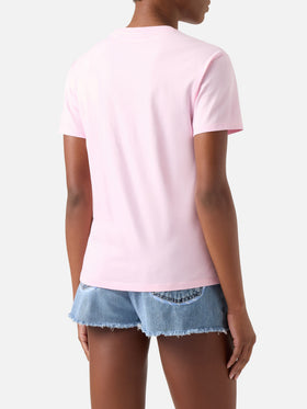 Emilie T-Shirt in Rosa mit Stickerei „Non smetterò mai di splendere“ 
