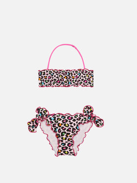 Girl bandeau bikini with leopard print