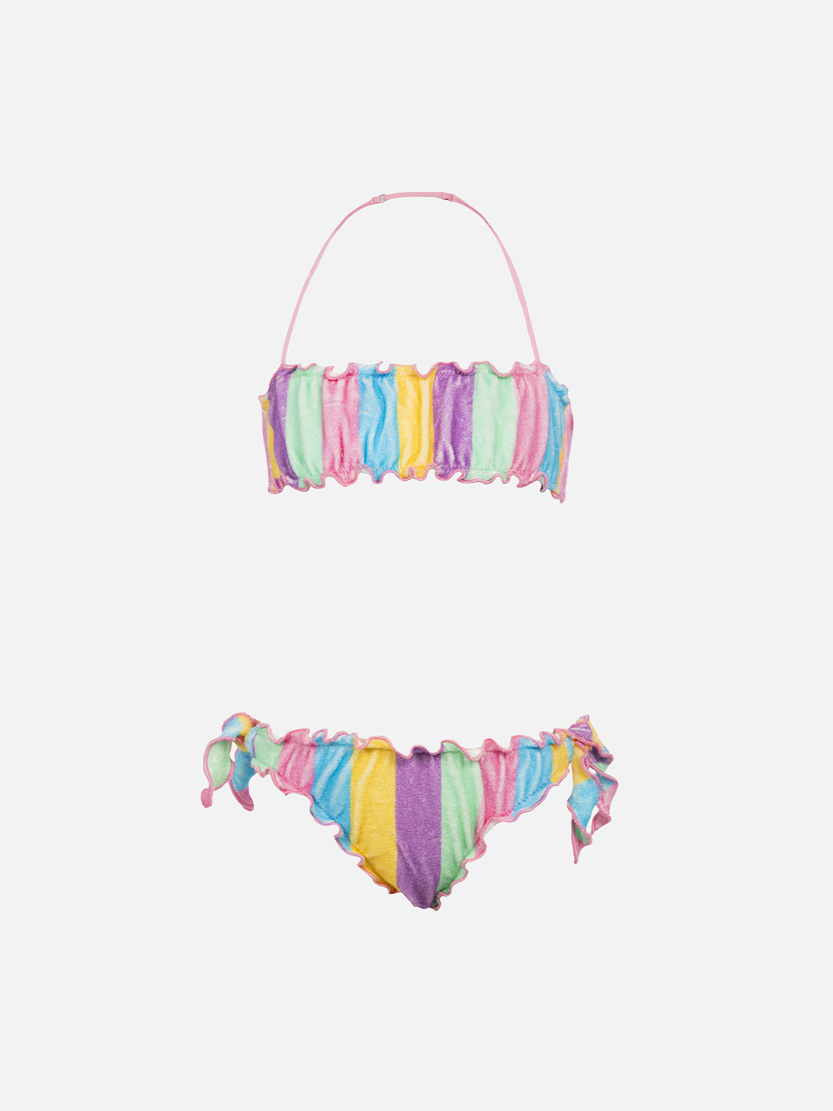 Bikini bandeau clásico de rizo para niña Emy con estampado de rayas 