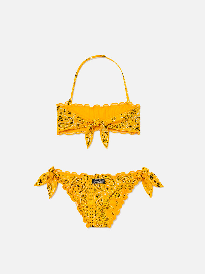 Bikini da bambina a fascia con stampa bandana