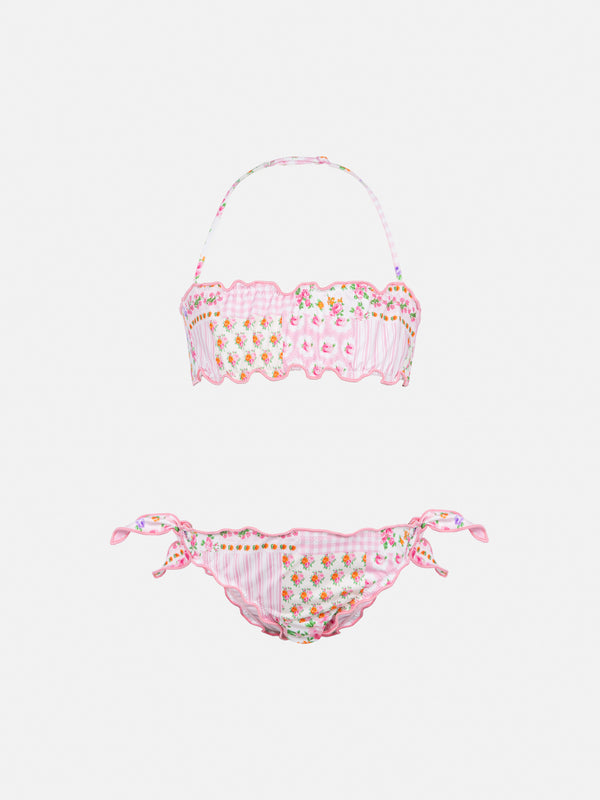 Bikini Emy a fascia classico con stampa patch a fiori