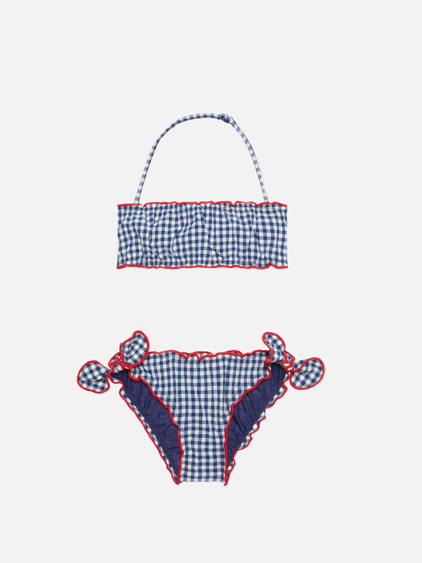 Bikini da bambina a fascia con stampa vichy