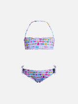 Girl classic bandeau bikini Emy with bracelets print