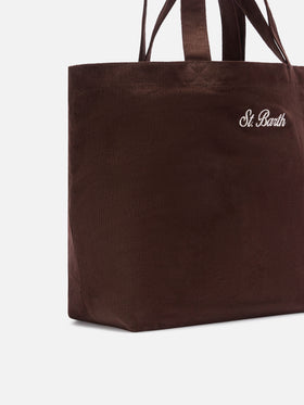 Braune Essential Cordtasche tote mit Logo-Stickerei 