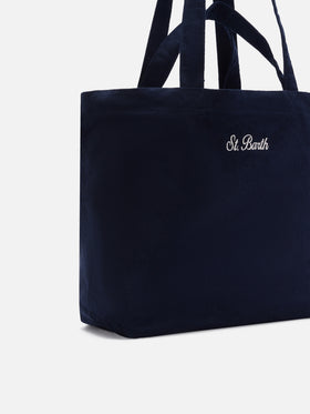 Navy blue Essential corduroy tote bag with logo embroidery
